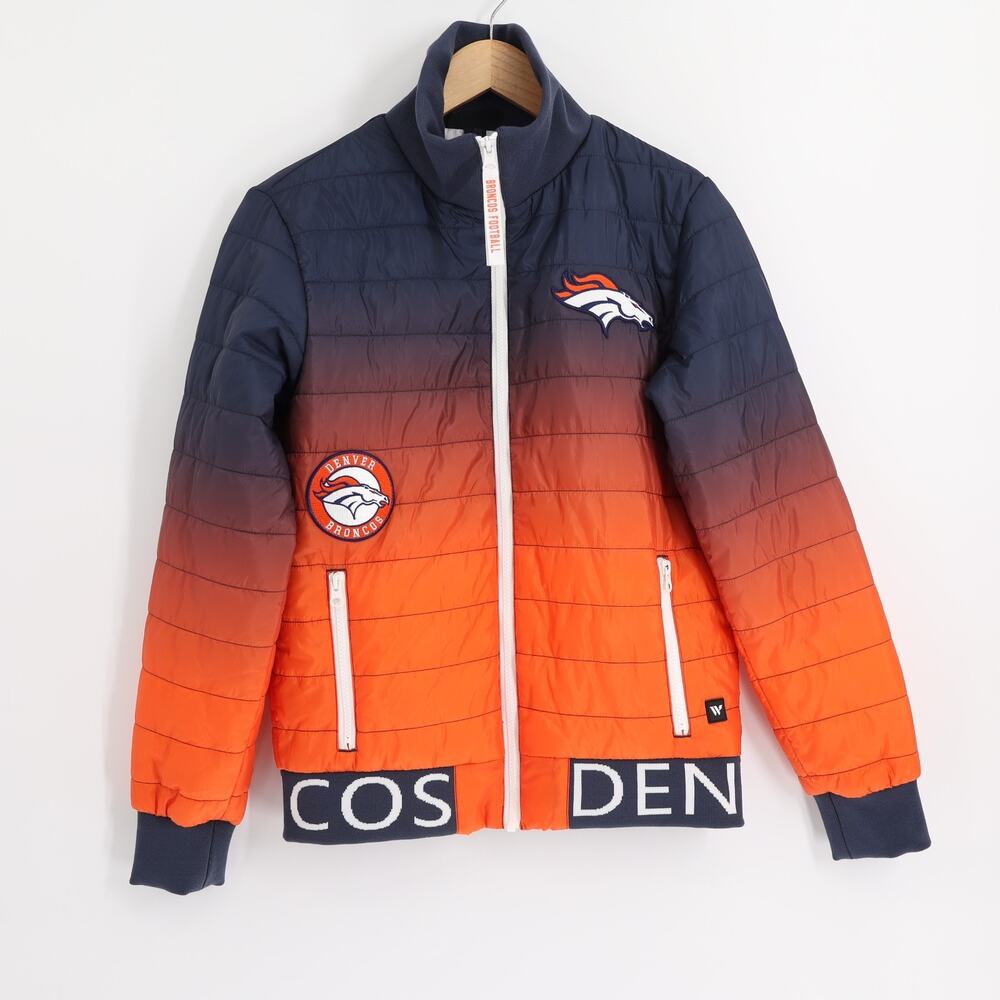 Denver Broncos The Wild Collective NWT Color Block Zip Puff Jacket M Women's